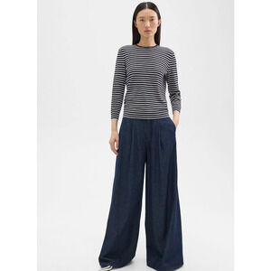 THEORY Pleated Wide-Leg Pant in Denim Jeans Indigo Drape Denim, 24 ,MSRP 295$